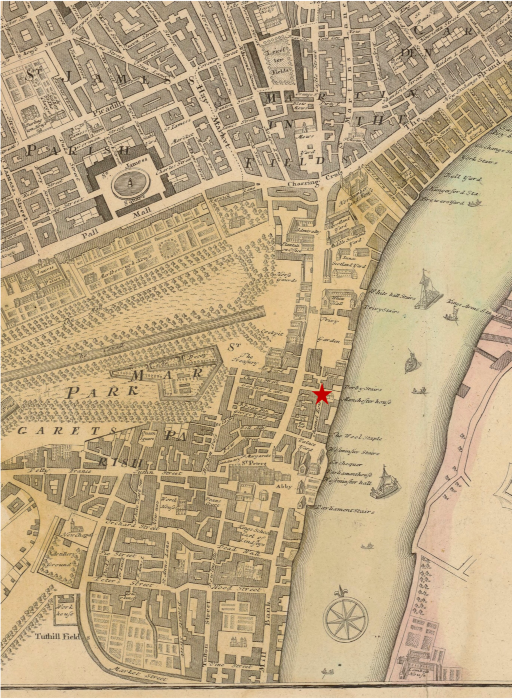 Fig. 2. Homann, Héritiers de. 1736. Urbium Londini et West-Monasterii nec non suburbii Southwark. Source: Wikimedia Commons