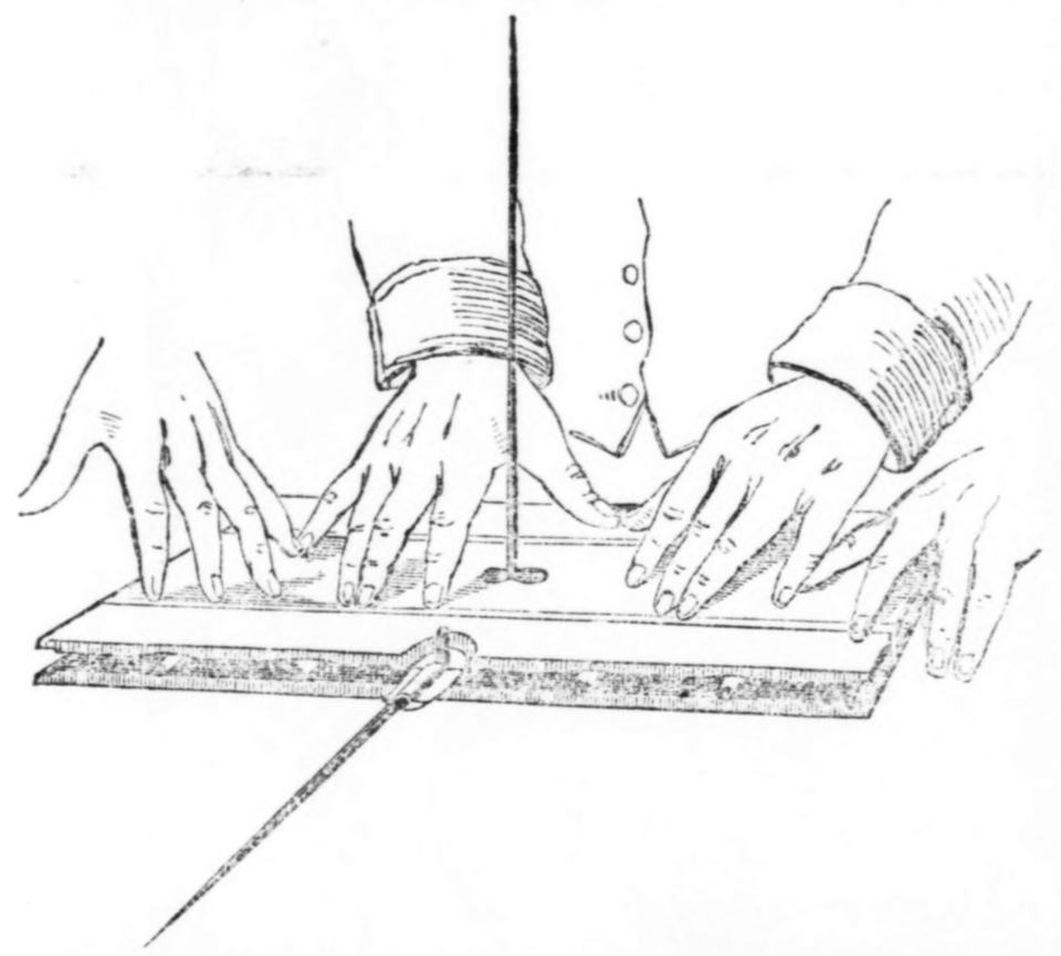 Fig. 5. Faraday’s apparatus which showed the ‘ideomotor effect’ on table-turning.
Source: Illustrated London News, 16 July 1853, p. 26.